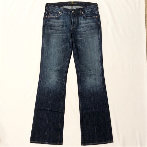 7FAM Women’s Distressed Dark Wash Premium Stretch Denim Lowrise Bootcut Jeans 30 - Picture 2 of 16